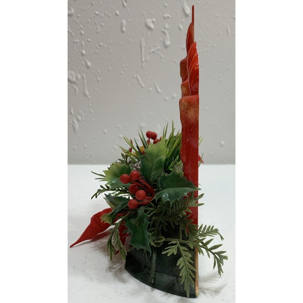 Vintage Plastic Xmas Centerpiece Glittered Drip Candles Poinsettia Greenery - Picture 4 of 7